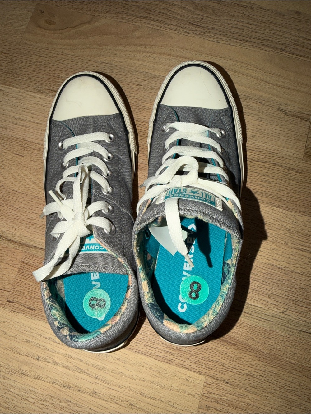 Converse Gray Low Top Sneakers with Teal Accents - Picture 3 of 7